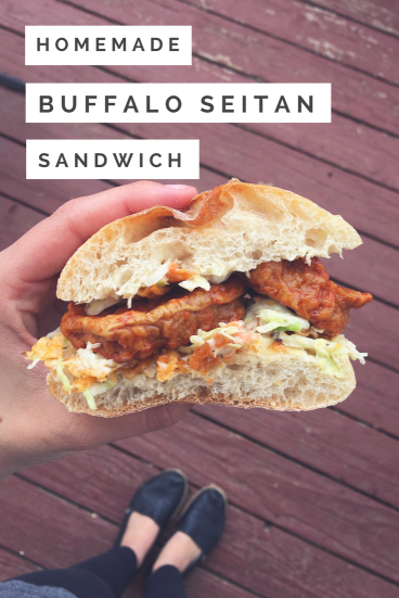 Homemade vegan buffalo seitan sandwich